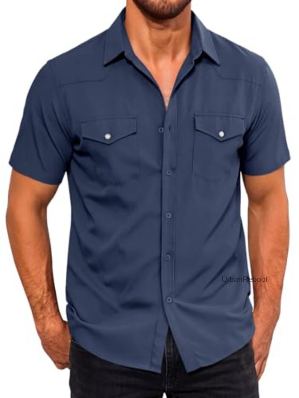 Men's Linen Button Down Short Sleeve Work Shirt Cotton Blend Western Cowboy Top